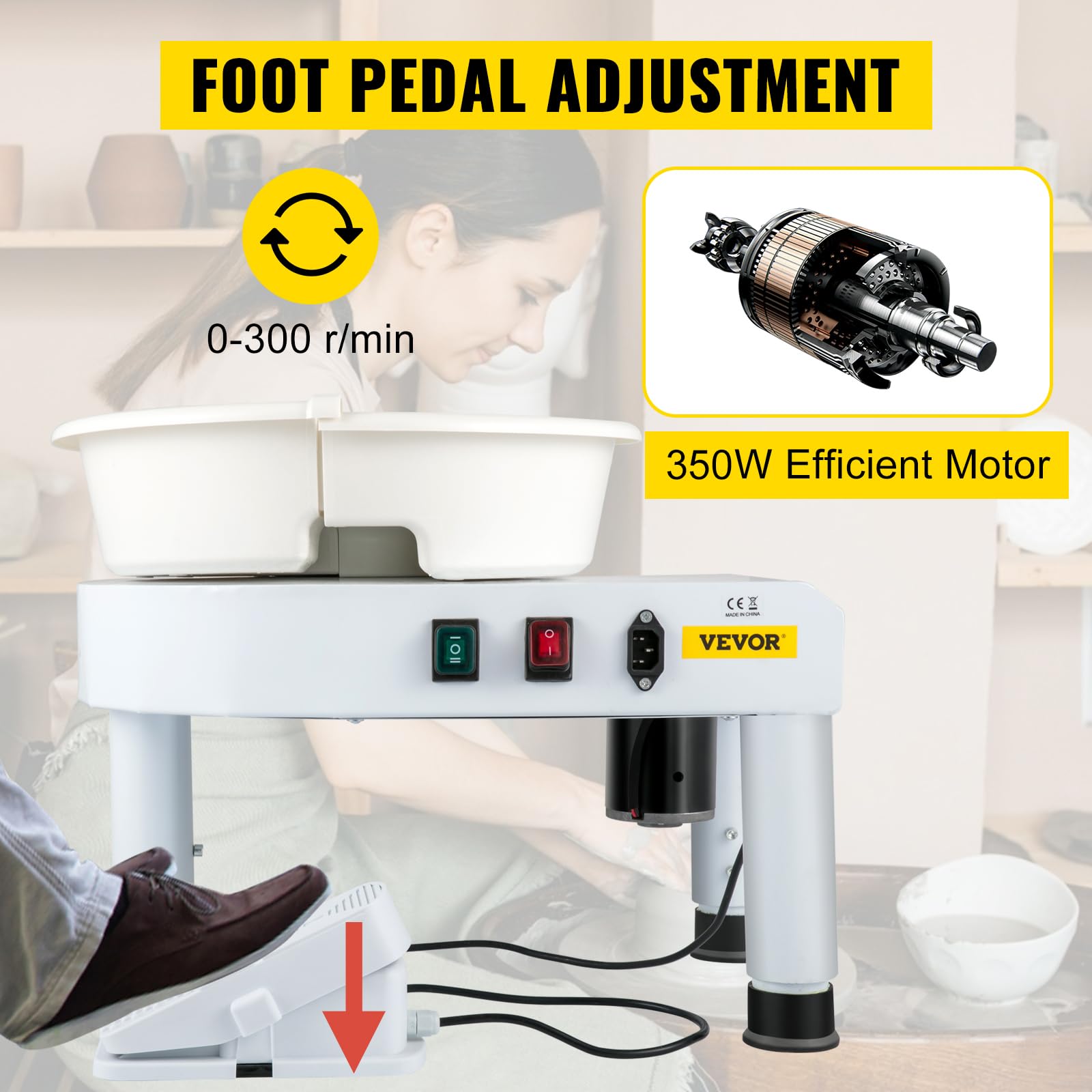 Foto 4 | Volante De Cerámica Vevor Para Adultos Y Principiantes De 28 Cm Con Pedal - Venta Internacional.