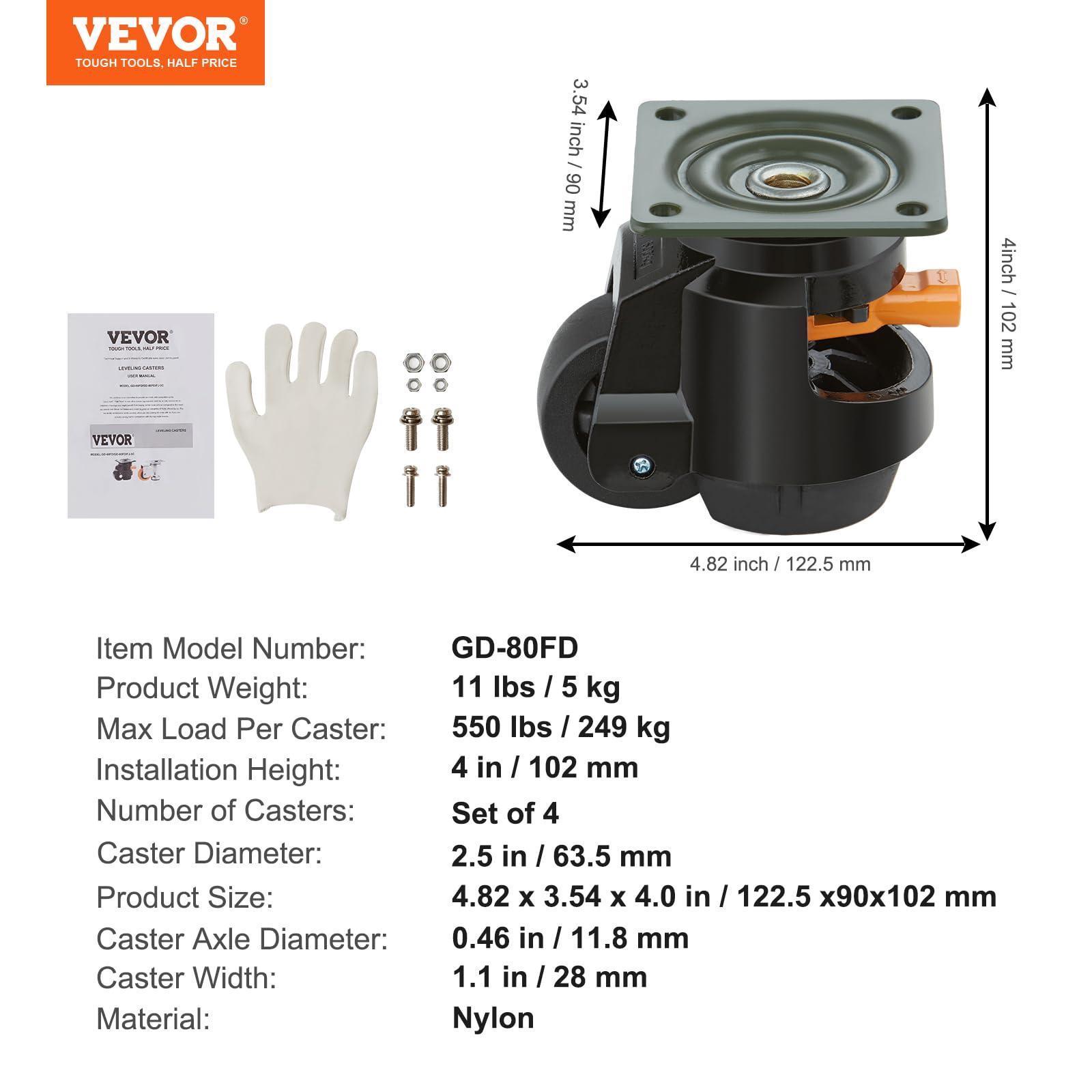 Foto 8 pulgar | Juego de Ruedas Niveladoras Vevor de 2.5 Pulgadas- Venta Internacional