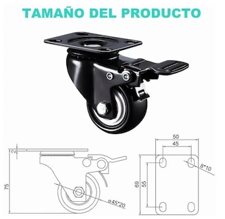 Foto 4 | Set Premium Xtellar De 8 Ruedas Giratorias De Pvc 2 Pulgadas Con Freno - Multifuncionales Y Silenciosas