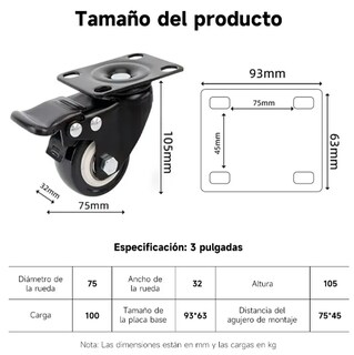 Foto 2 | Xtellar Rodajas Giratorias Premium De 3in Para Muebles Con Freno - Pack De 4