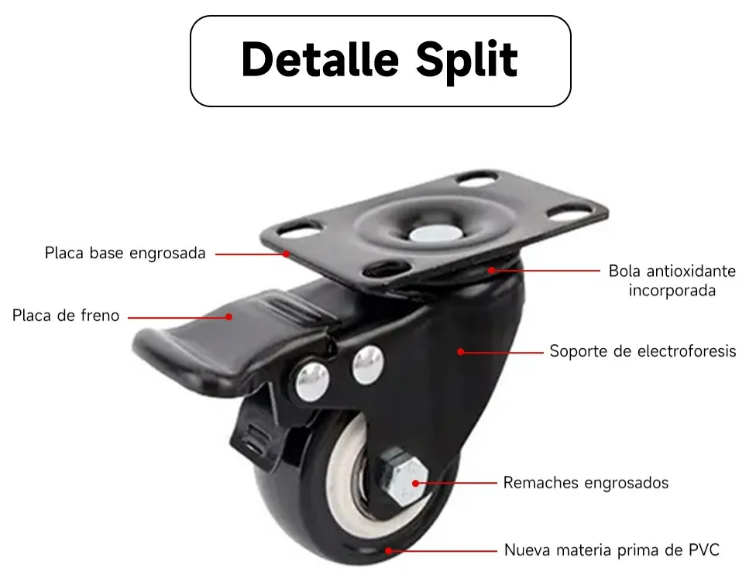 Foto 5 pulgar | Xtellar Rodajas Giratorias Premium De 3in Para Muebles Con Freno - Pack De 4