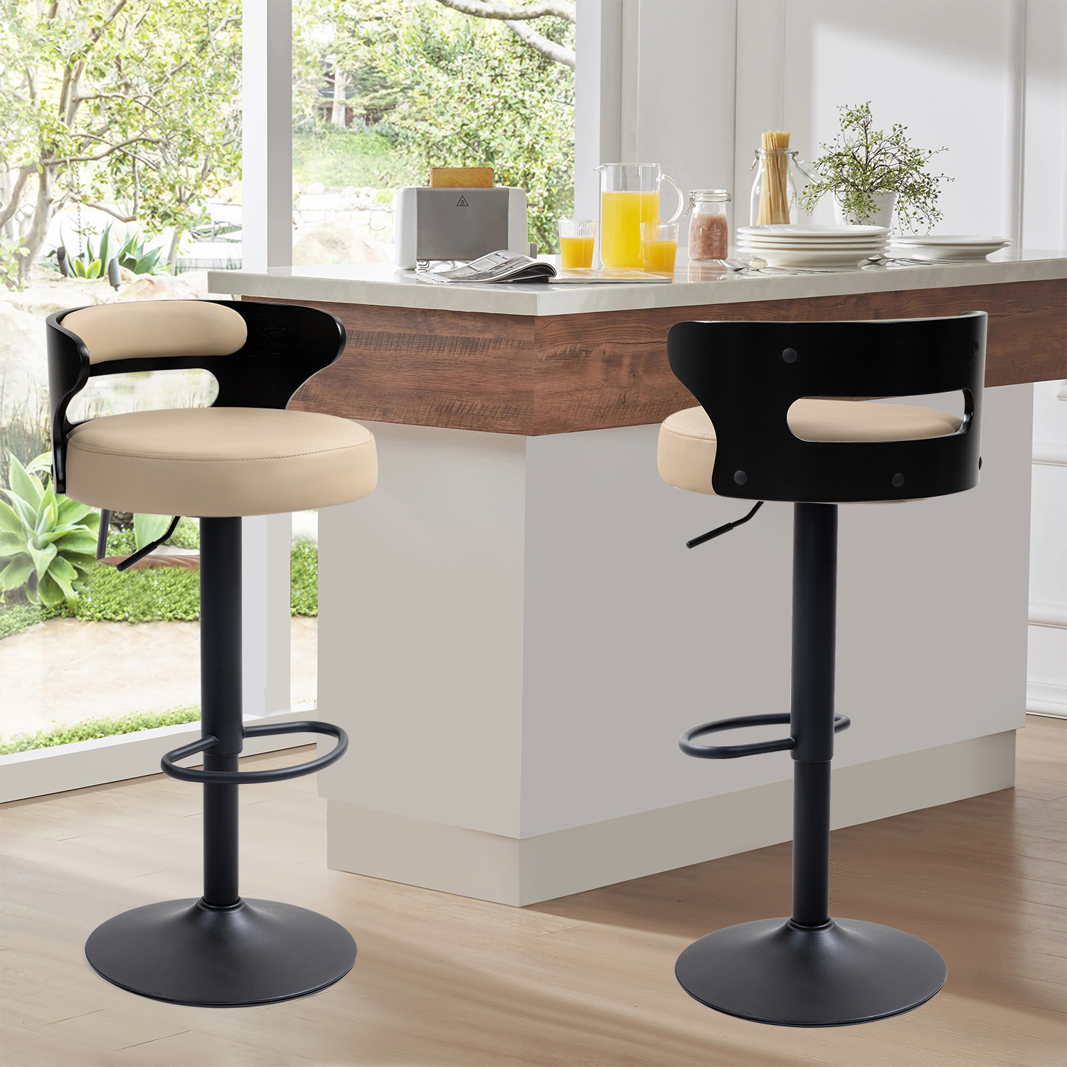 Juego De 2 Taburetes De Barra Ajustables Beige