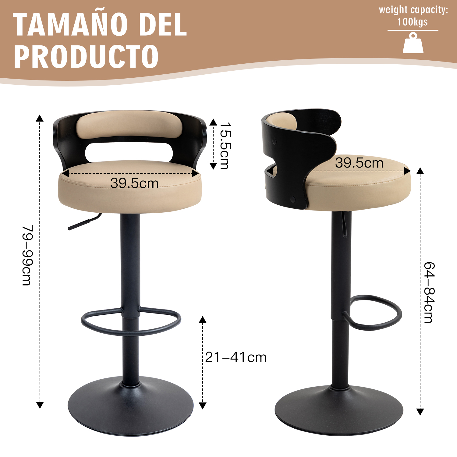 Foto 2 | Juego De 2 Taburetes De Barra Ajustables Beige