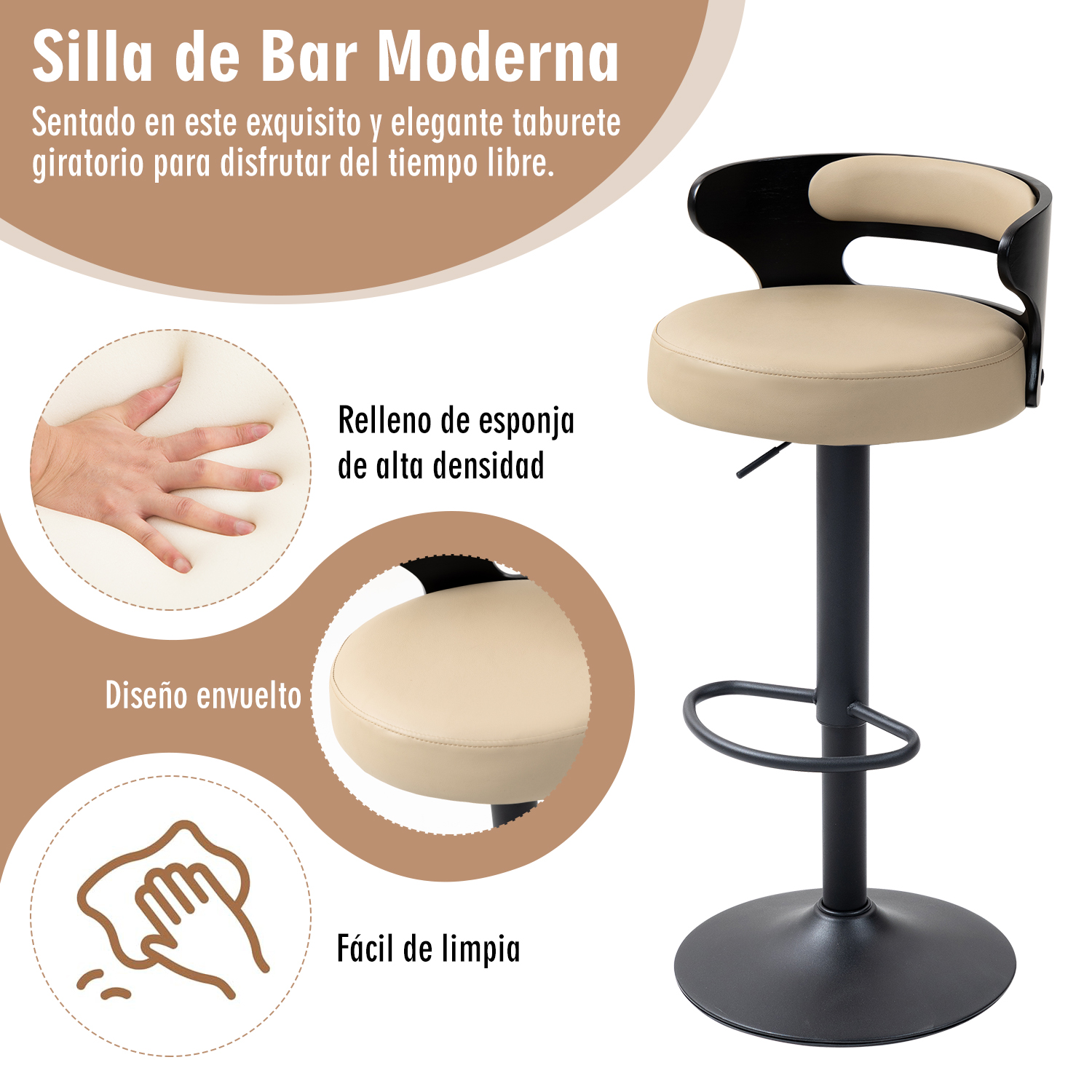 Foto 4 | Juego De 2 Taburetes De Barra Ajustables Beige