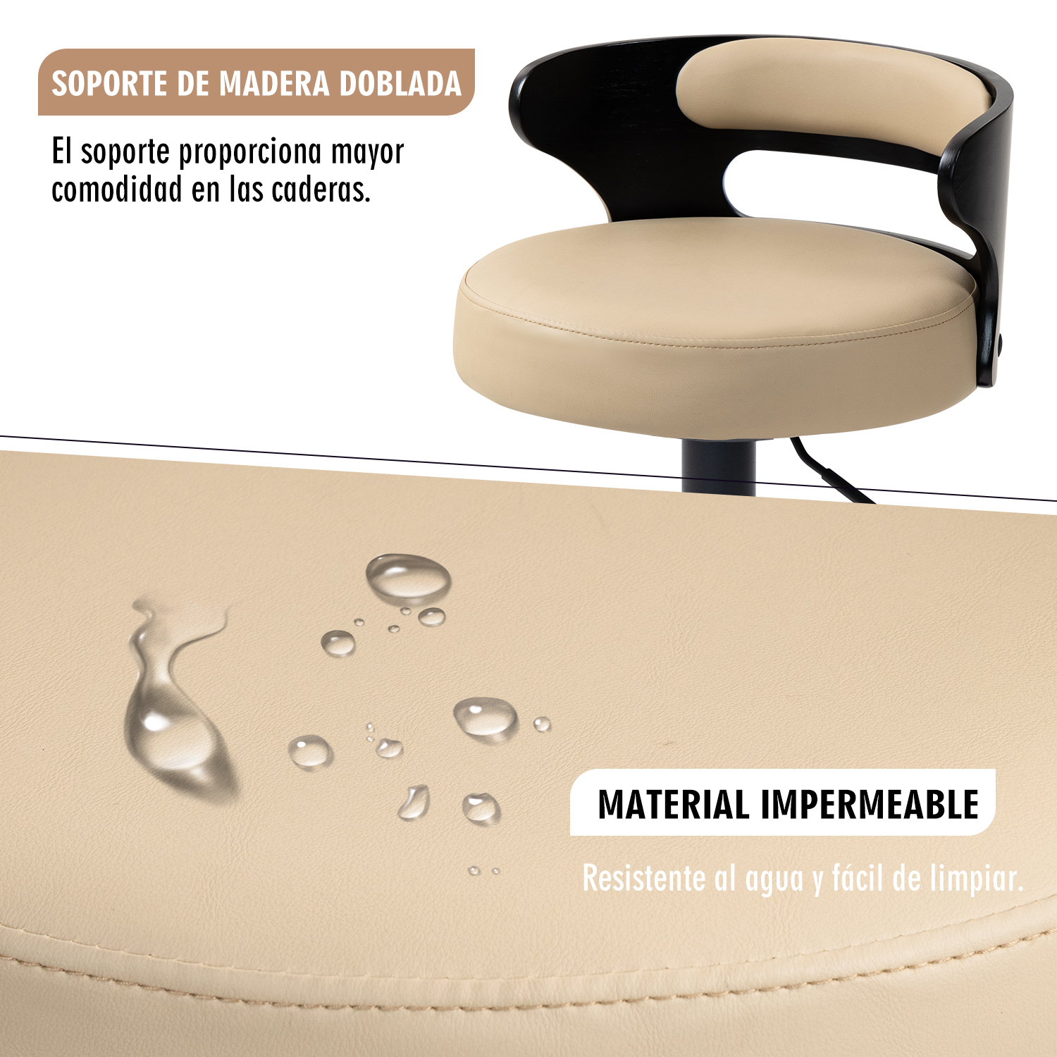 Foto 7 pulgar | Juego De 2 Taburetes De Barra Ajustables Beige