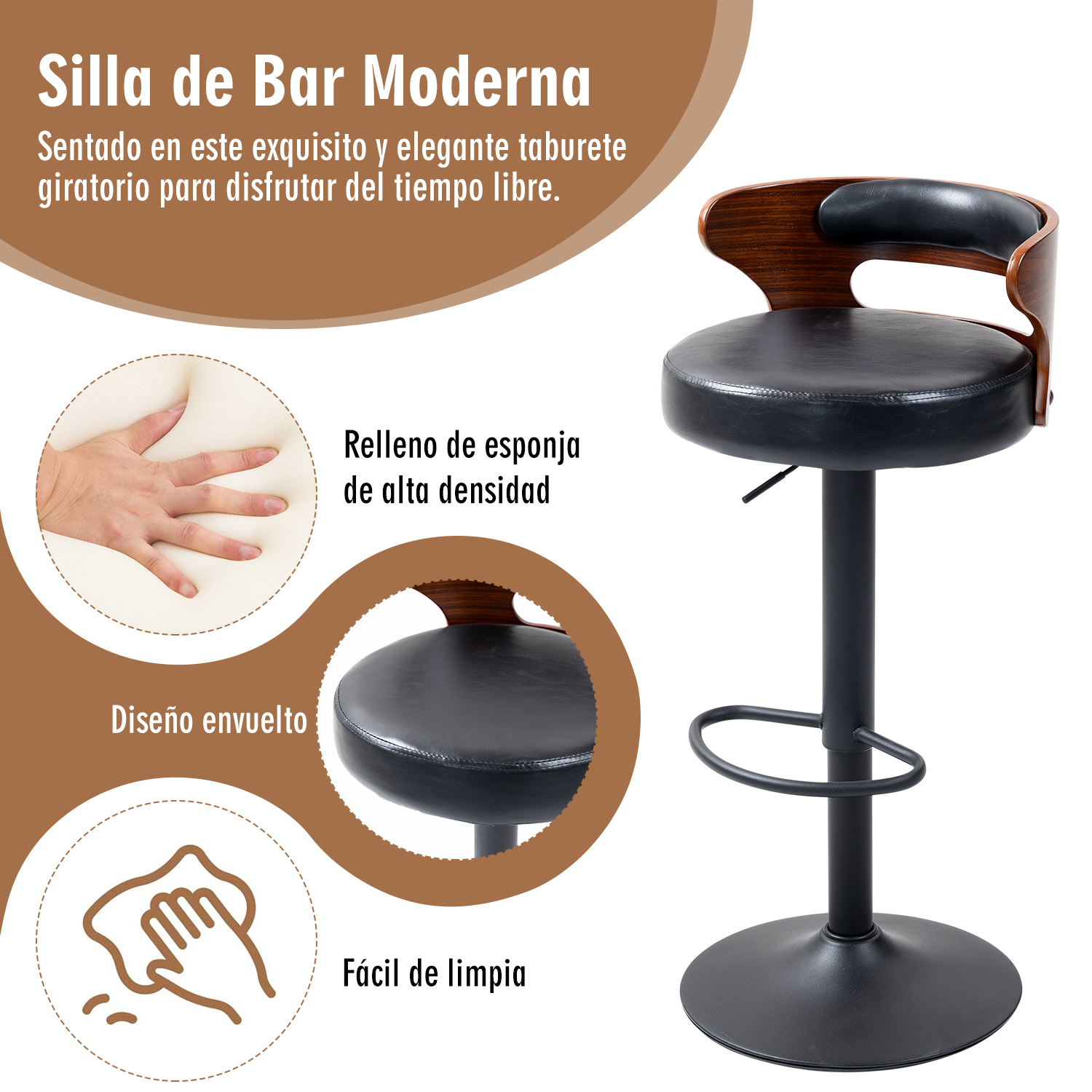 Foto 5 pulgar | Juego De 2 Taburetes De Barra Ajustables Negro