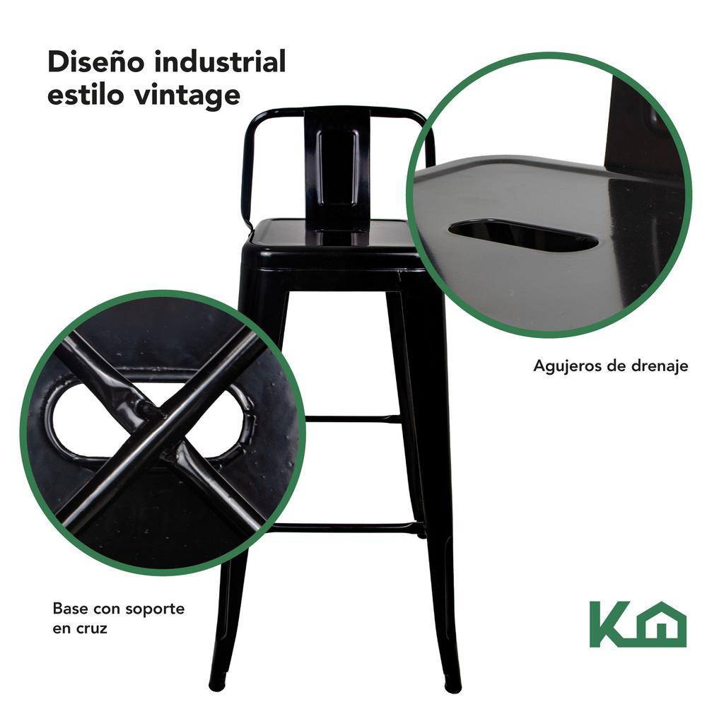 Foto 4 pulgar | Banco Alto con Respaldo KingsHouse Vintage color Negro