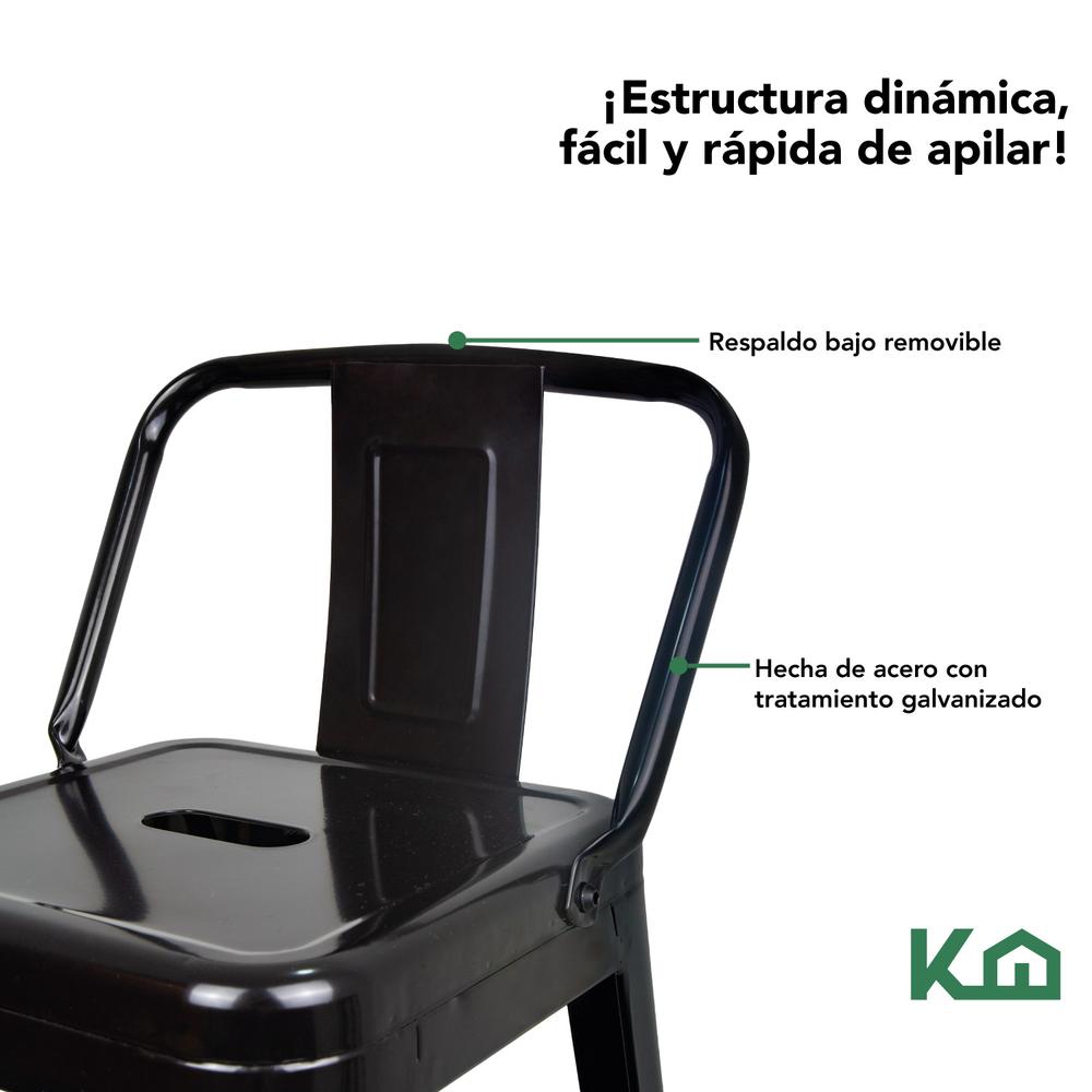 Foto 5 pulgar | Banco Alto con Respaldo KingsHouse Vintage color Negro