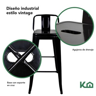 Foto 3 | Banco Alto Tipo Tolix KingsHouse COMBO-KH-94 color Negro 2 Piezas
