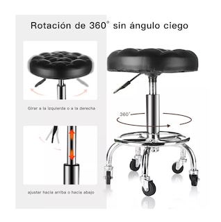 Foto 5 | Silla De Cocina Bar Giratoria Ajustable Juego Restaurante Negro