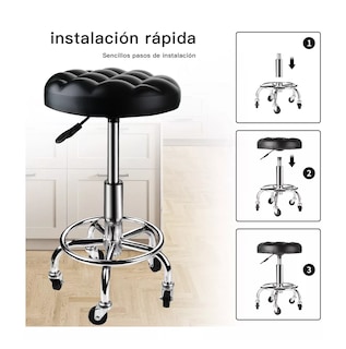 Foto 7 | Silla De Cocina Bar Giratoria Ajustable Juego Restaurante Negro