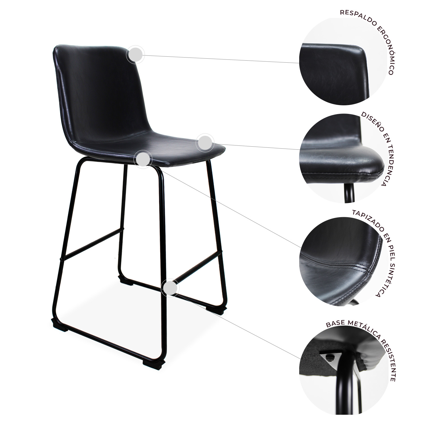 Foto 7 | Set de 2 Bancos Phoenix Mundo In 65cm Tapizado Pu Acero color Negro