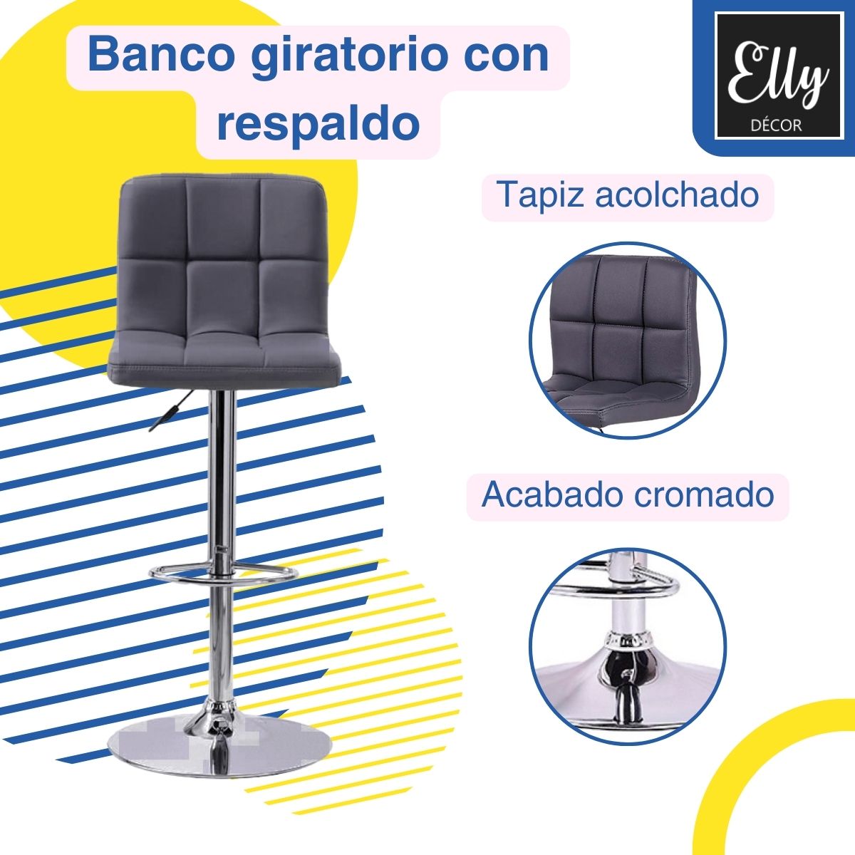 Foto 3 pulgar | Silla Para Bar Elly Decor ED-SARABK02 Con Respaldo 2 Piezas Color Negro