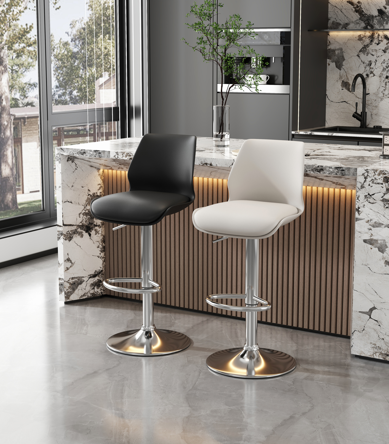 Foto 6 | Bancos Altos Giratorios con Respaldo EKE Life Home 2 Piezas Blancos
