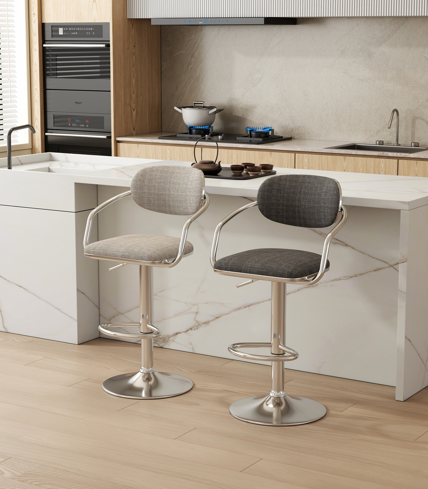 Foto 7 | Bancos Giratorios con Respaldo EKE Life Home Marrones 2 Piezas