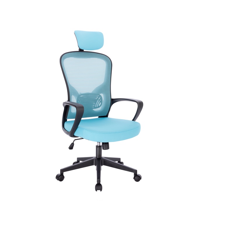 Silla Oficina El-4050 Azul Acolchonada Forrada En Tela Y Malla Mesh Ercgonomica Con Brazos De Altura Regulable