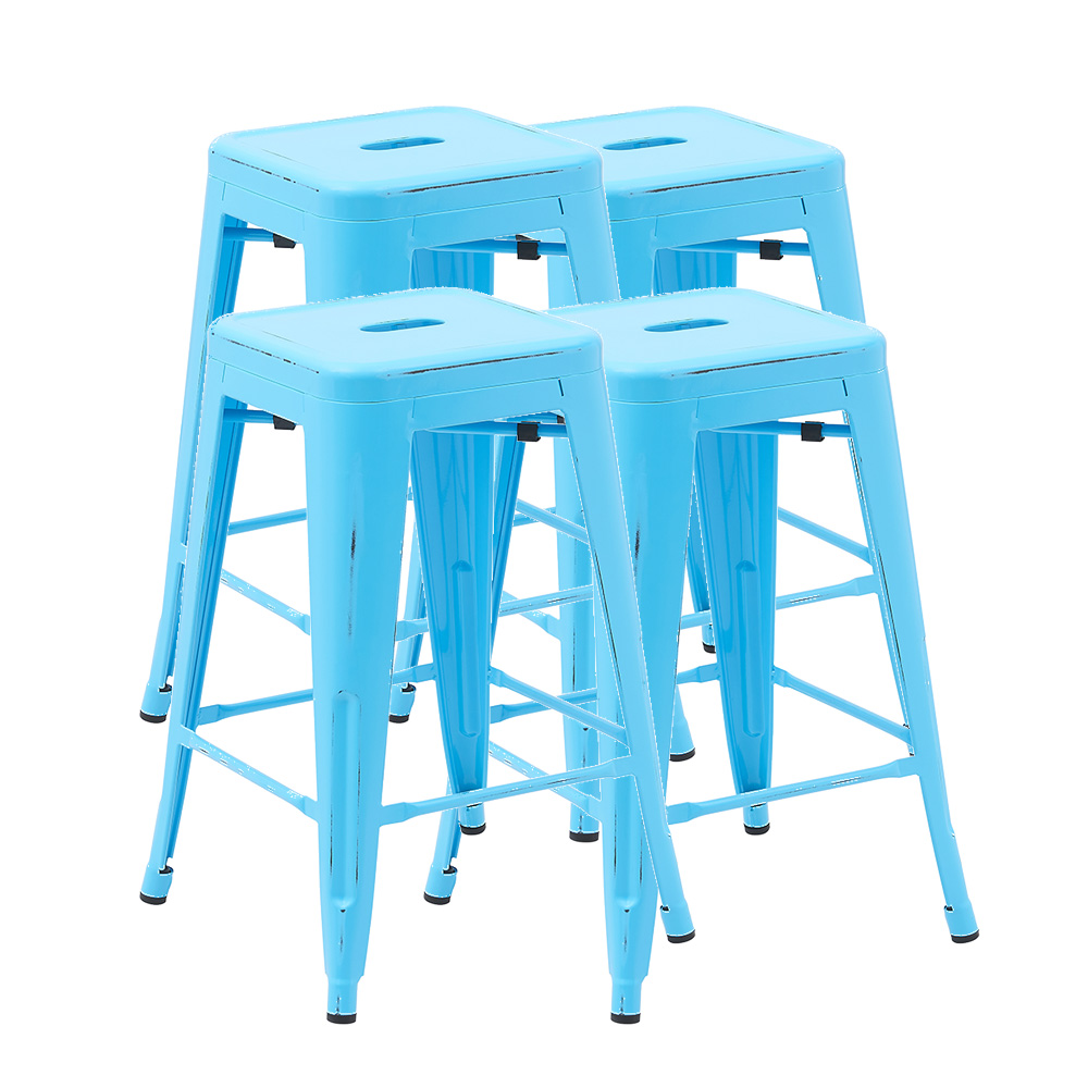 Foto 1 | Set 4 Bancos Tolix Para Barra Restaurante 60 Cm Azul