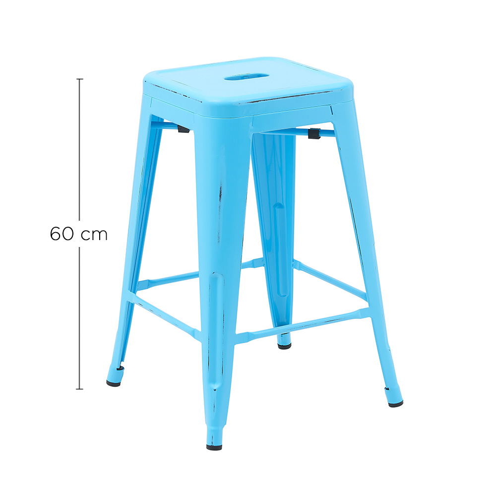 Foto 5 pulgar | Set 4 Bancos Tolix Para Barra Restaurante 60 Cm Azul