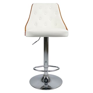 Foto 1 | Banco Alto Giratorio Con Altura Ajustable Color Blanco Y Nogal Con Asiento En Cuero Sintético