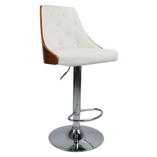 Foto 2 | Banco Alto Giratorio Con Altura Ajustable Color Blanco Y Nogal Con Asiento En Cuero Sintético
