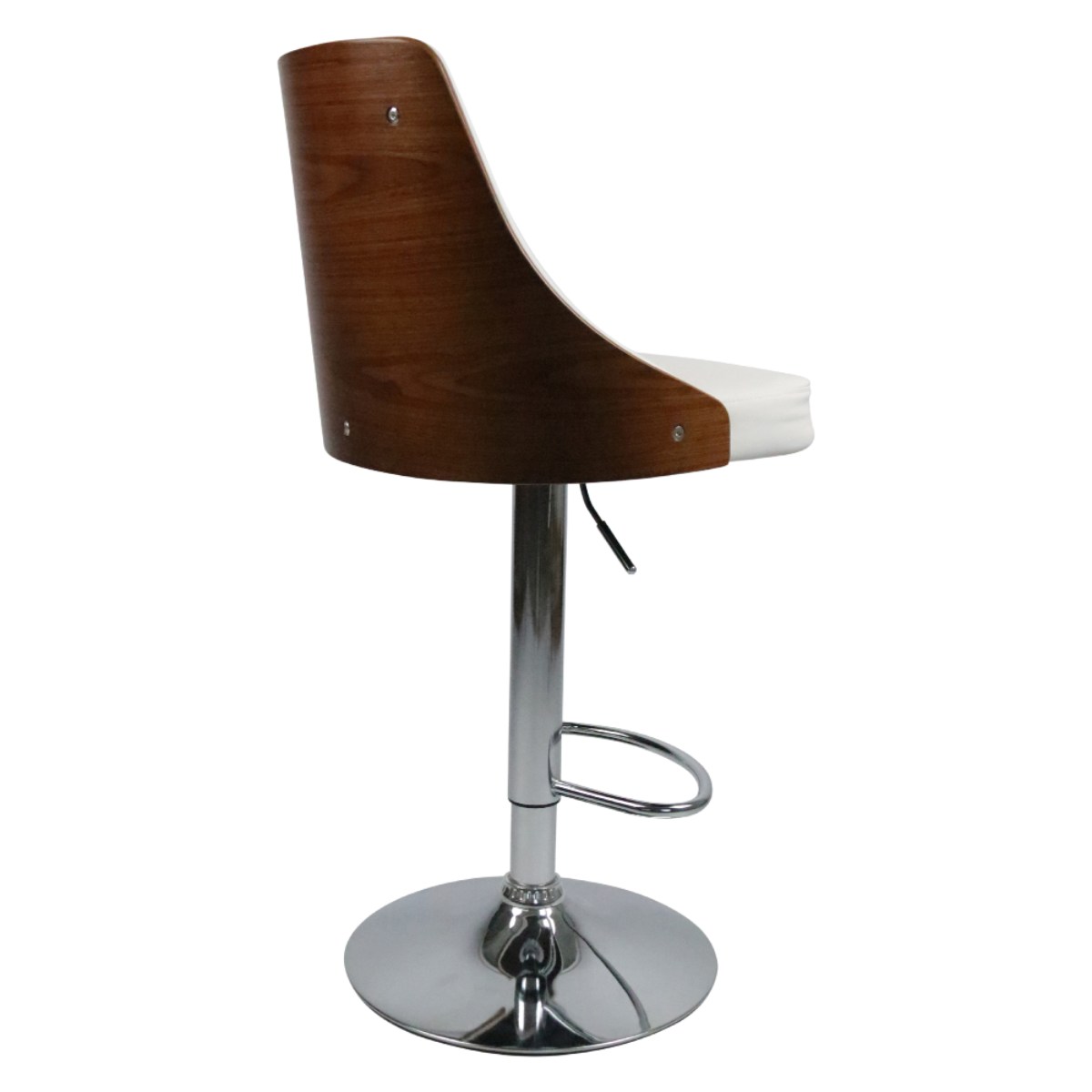 Foto 4 pulgar | Banco Alto Giratorio Con Altura Ajustable Color Blanco Y Nogal Con Asiento En Cuero Sintético
