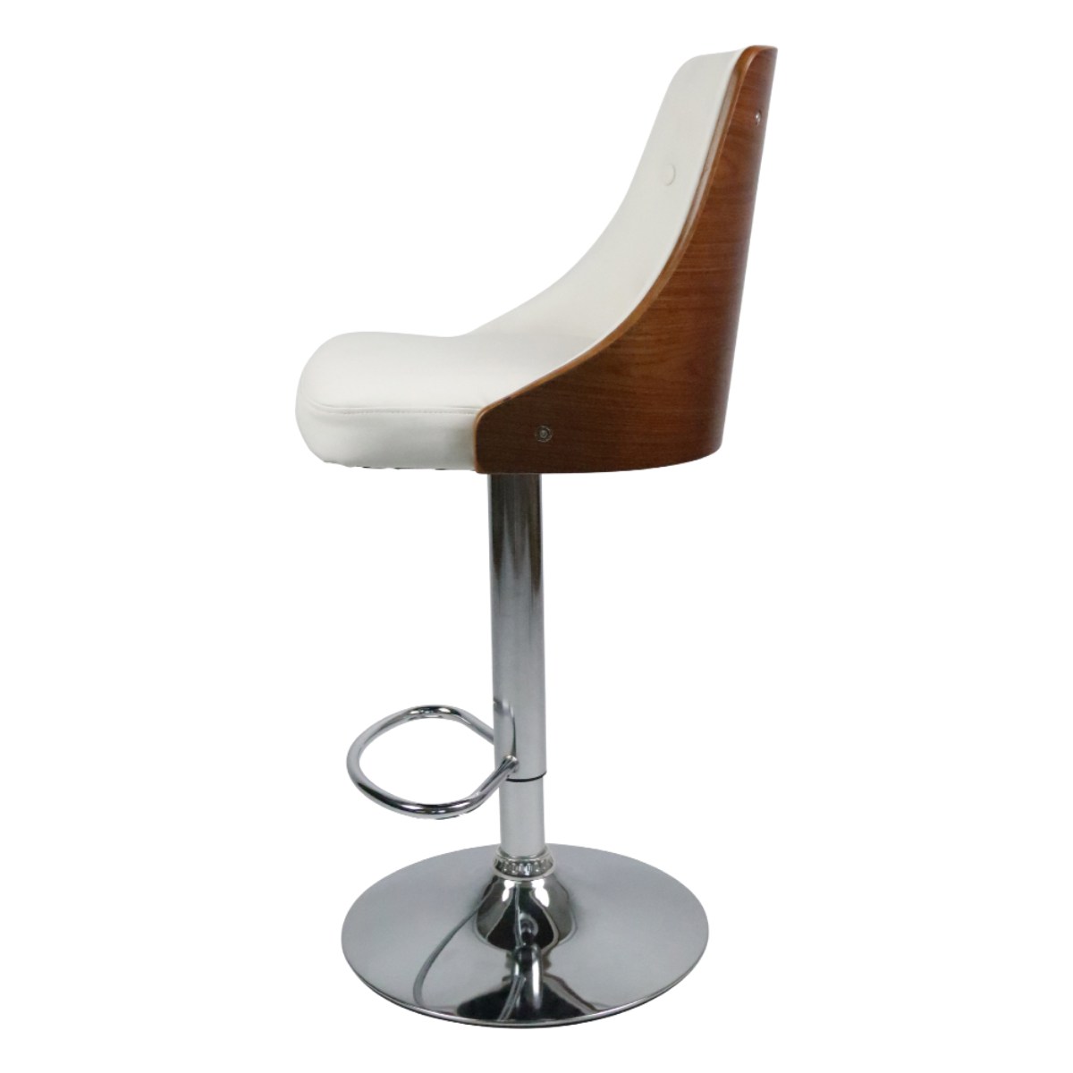 Foto 5 | Banco Alto Giratorio Con Altura Ajustable Color Blanco Y Nogal Con Asiento En Cuero Sintético