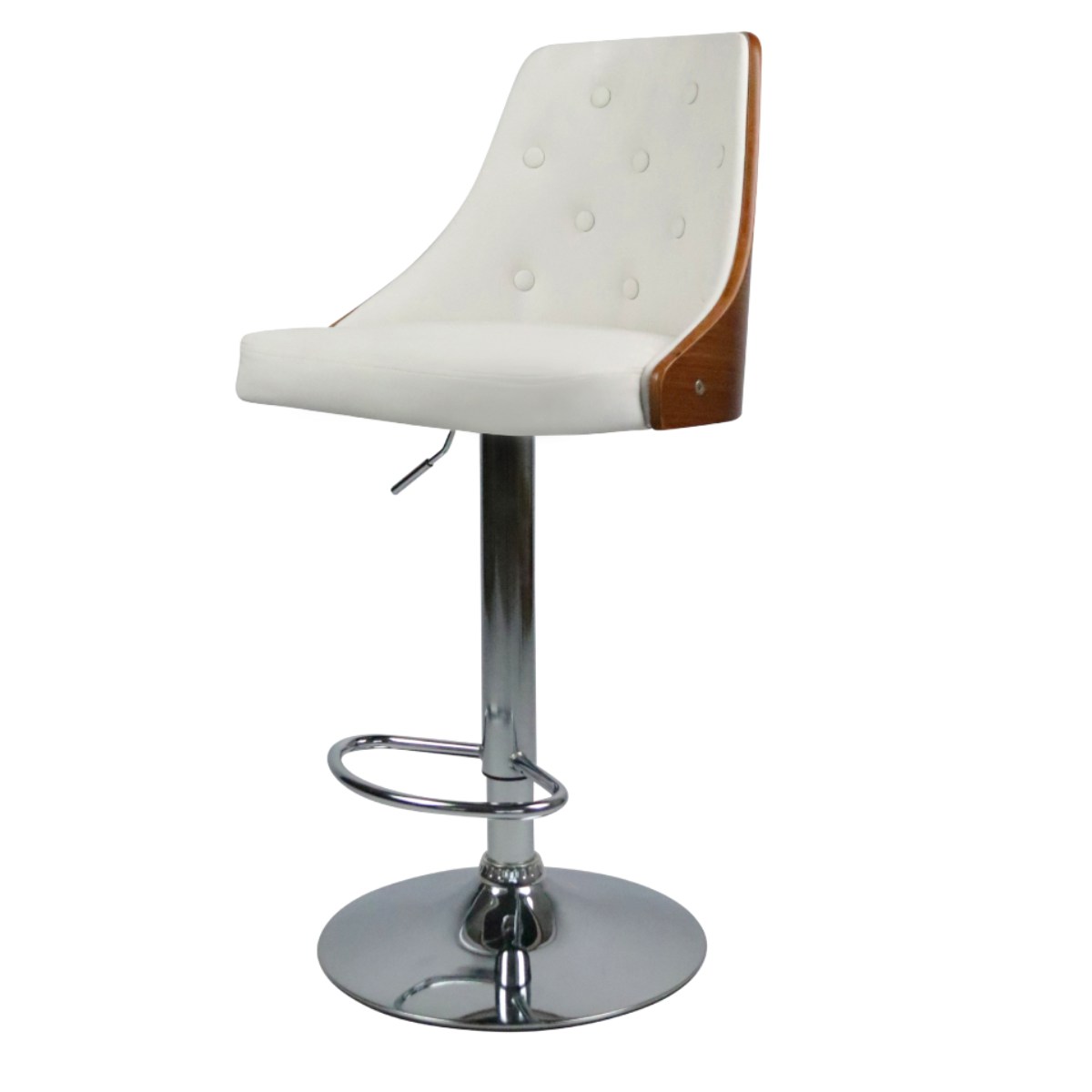 Foto 6 | Banco Alto Giratorio Con Altura Ajustable Color Blanco Y Nogal Con Asiento En Cuero Sintético