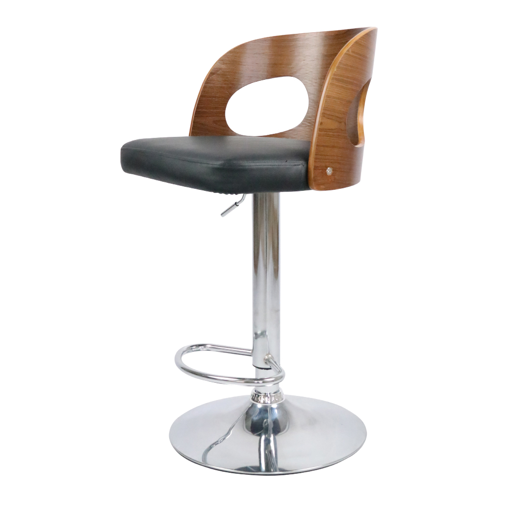 Foto 4 pulgar | Banco Alto Giratorio De Bar Con Altura Ajustable Color Negro Y Nogal Con Asiento En Cuero Sintético Y Base De Metal