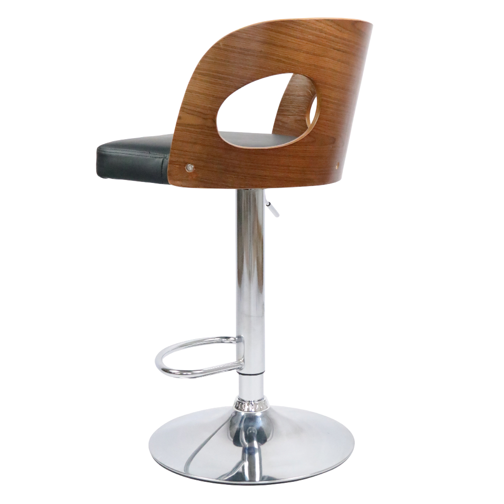 Foto 5 pulgar | Banco Alto Giratorio De Bar Con Altura Ajustable Color Negro Y Nogal Con Asiento En Cuero Sintético Y Base De Metal
