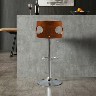 Foto 6 | Banco Alto Giratorio De Bar Con Altura Ajustable Color Negro Y Nogal Con Asiento En Cuero Sintético Y Base De Metal