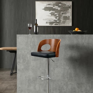 Foto 7 | Banco Alto Giratorio De Bar Con Altura Ajustable Color Negro Y Nogal Con Asiento En Cuero Sintético Y Base De Metal