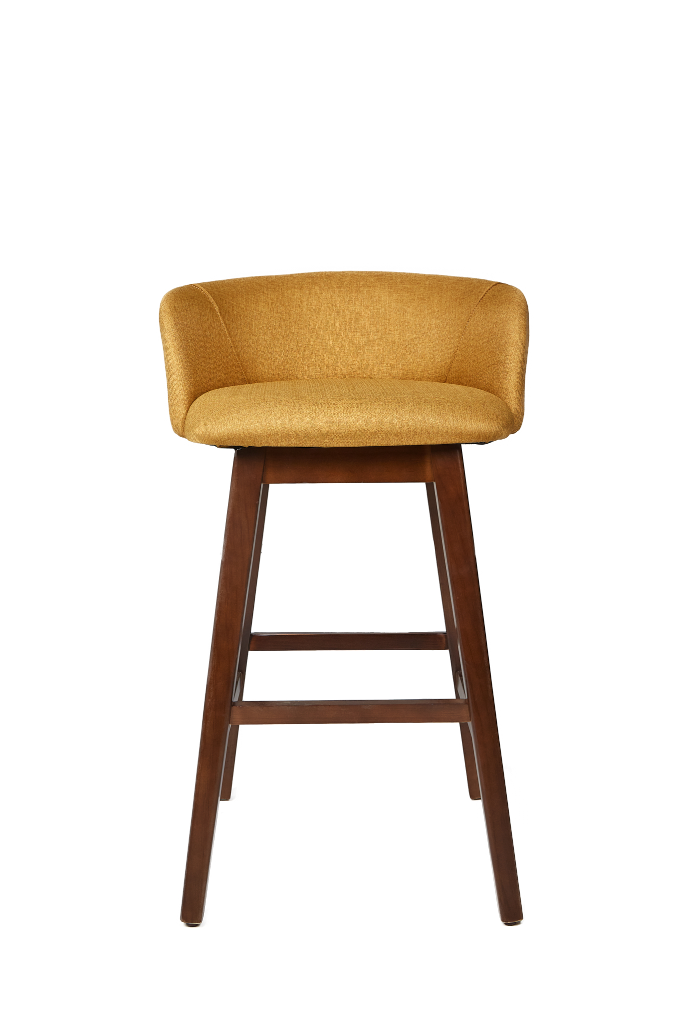 Banco Alto Con Asiento Tapizado En Tela Mostaza. Estructura De Madera