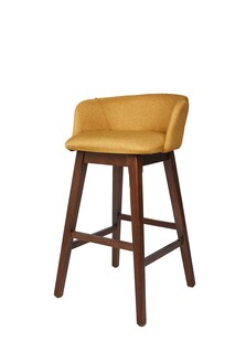 Foto 2 | Banco Alto Con Asiento Tapizado En Tela Mostaza. Estructura De Madera