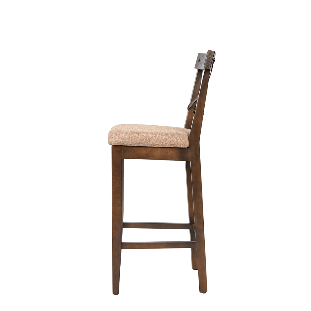 Foto 4 pulgar | Banco Alto Color Beige Y Nogal Con Asiento Acolchado Y Estructura De Madera Industrial