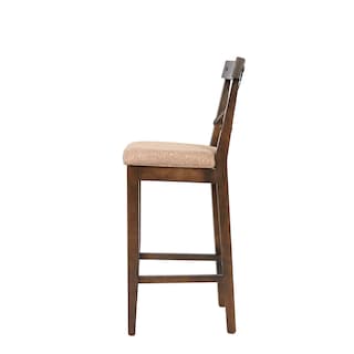 Foto 3 | Banco Alto Color Beige Y Nogal Con Asiento Acolchado Y Estructura De Madera Industrial