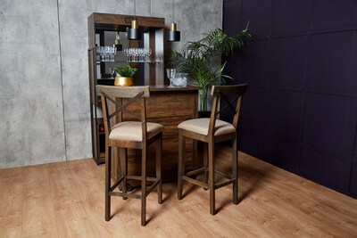 Foto 5 | Banco Alto Color Beige Y Nogal Con Asiento Acolchado Y Estructura De Madera Industrial