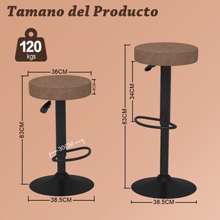 Foto 2 | Taburetes Homemake Marrón Altura Ajustable Diseño Moderno Cuero Sintético Resistente Set de 2