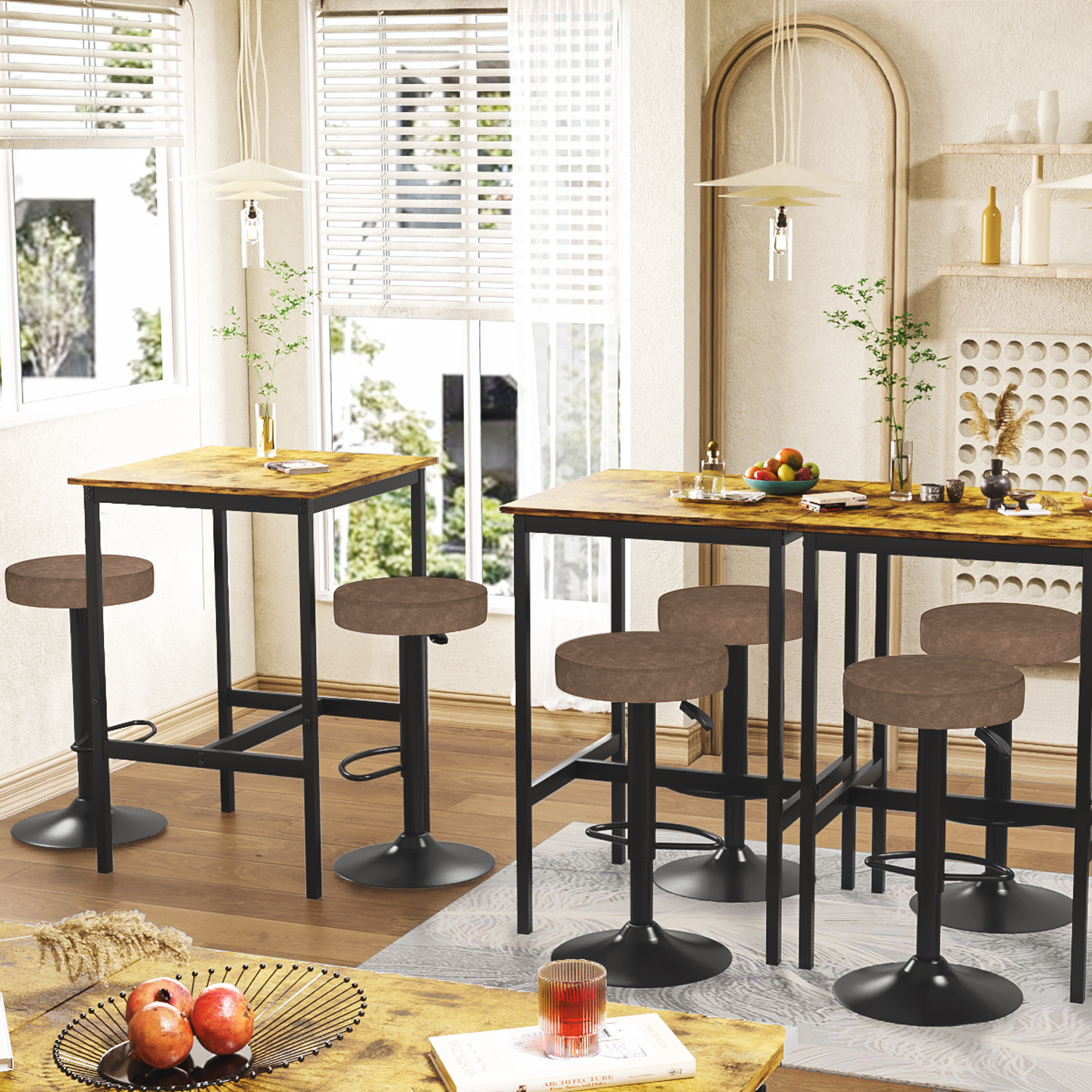 Foto 5 | Taburetes Homemake Marrón Altura Ajustable Diseño Moderno Cuero Sintético Resistente Set de 2
