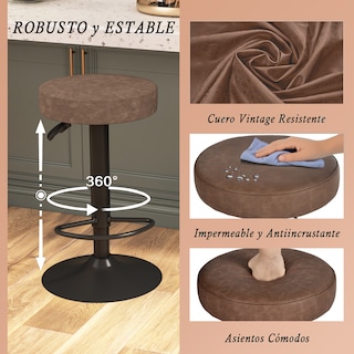 Foto 7 | Taburetes Homemake Marrón Altura Ajustable Diseño Moderno Cuero Sintético Resistente Set de 2