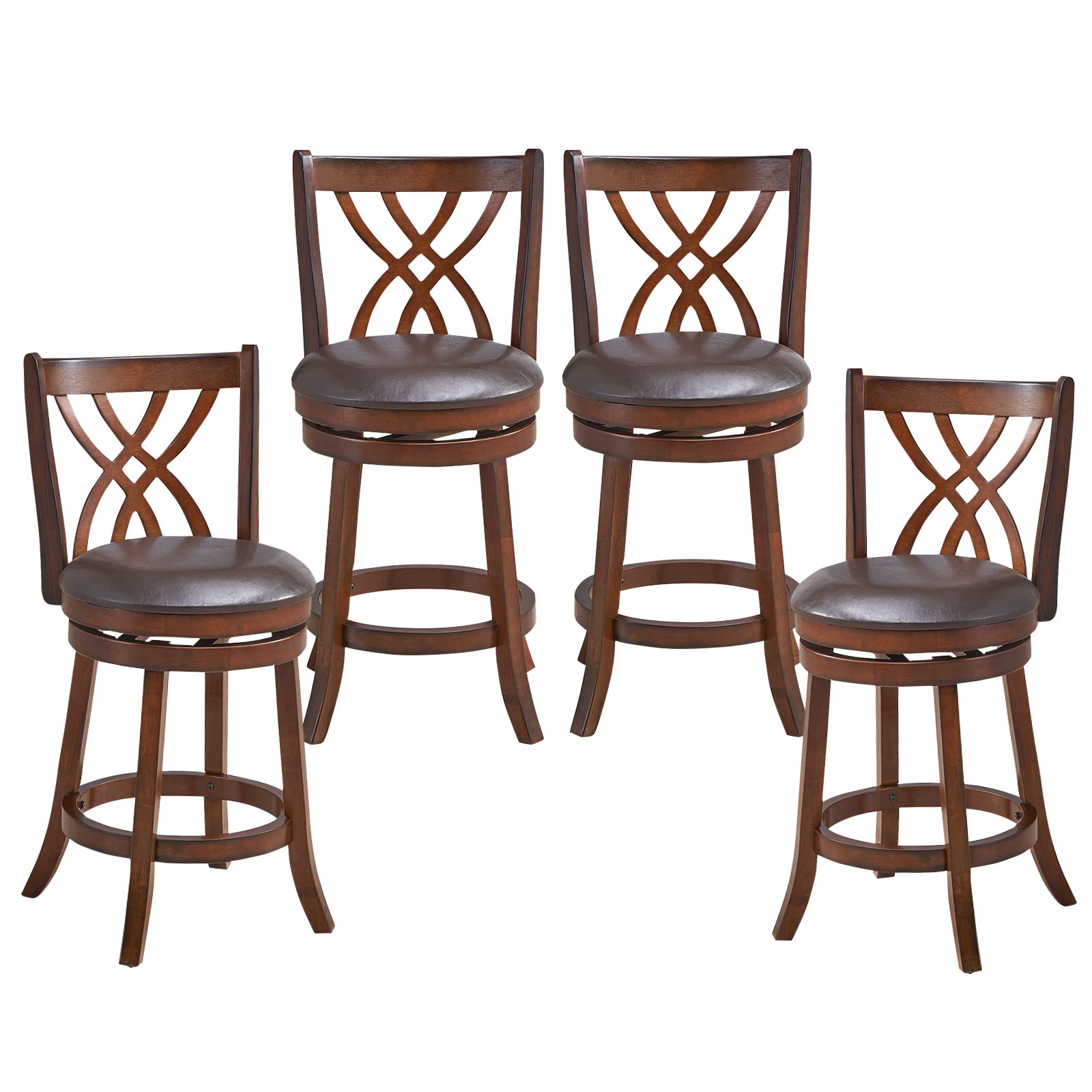 Foto 1 | Juego De 4 Taburetes De Bar Costway, Giratorios 360°, Marco De Madera De Caucho - Venta Internacional.