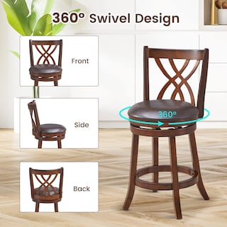 Foto 4 | Juego De 4 Taburetes De Bar Costway, Giratorios 360°, Marco De Madera De Caucho - Venta Internacional.