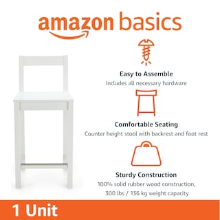 Foto 3 | Taburete De Bar Amazon Basics De Madera Con Respaldo Blanco - Venta Internacional.