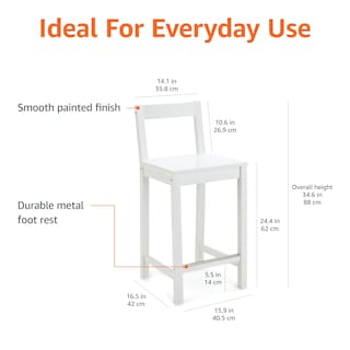 Foto 4 | Taburete De Bar Amazon Basics De Madera Con Respaldo Blanco - Venta Internacional.