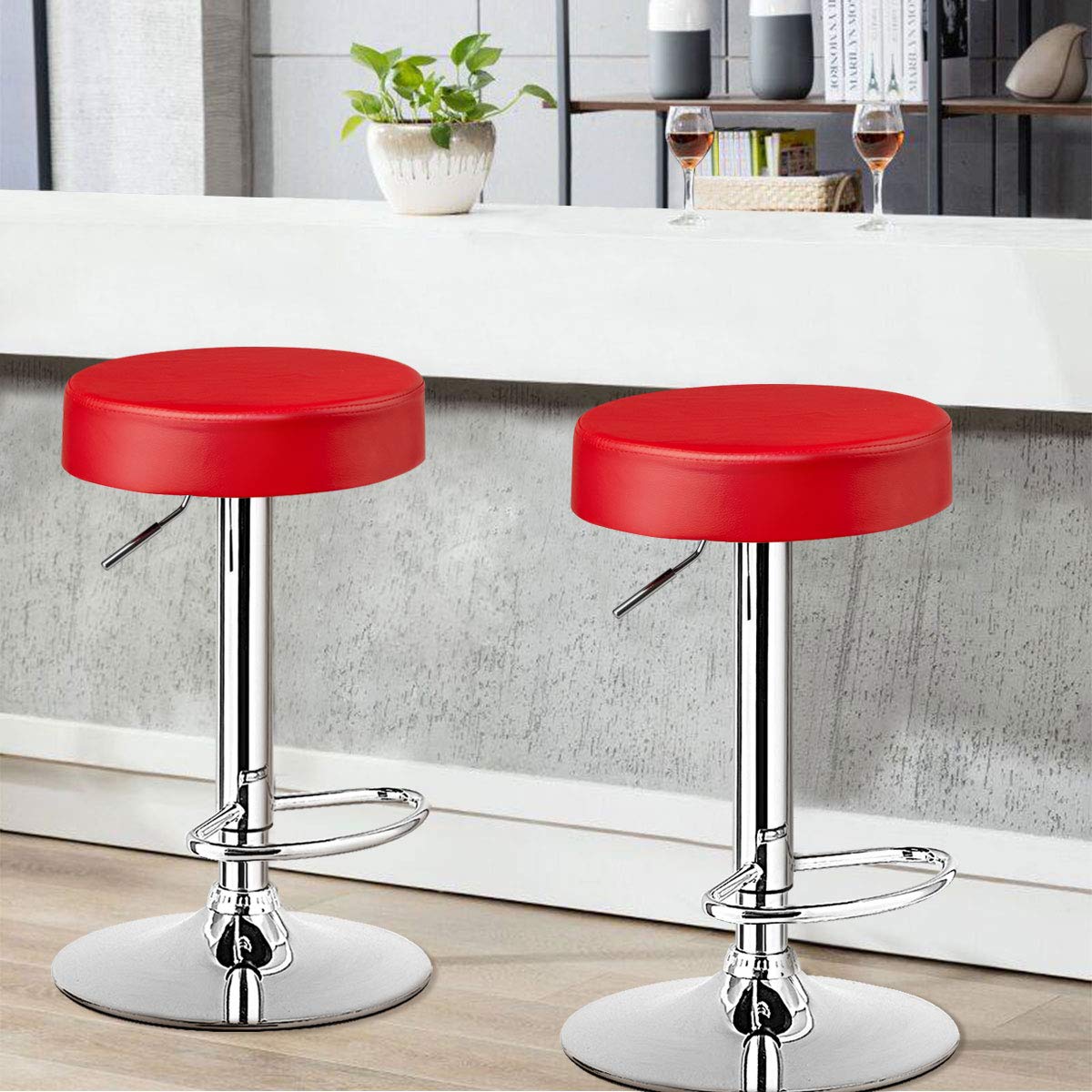 Foto 4 pulgar | Taburetes De Bar Costway, Modernos, Giratorios, Sin Respaldo, Piel Sintética, Color Rojo - Venta Internacional.