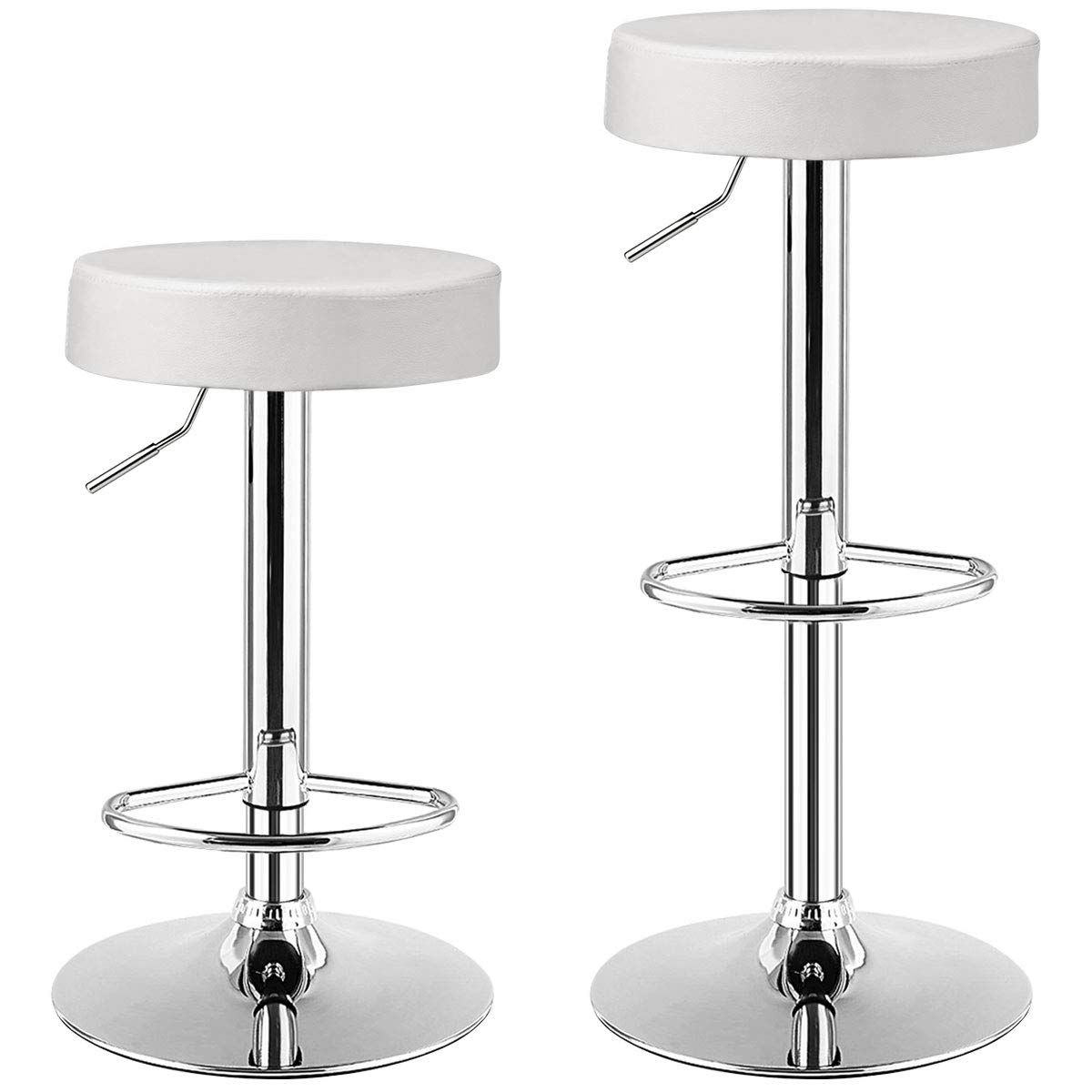 Taburetes De Bar Costway, Modernos, Giratorios, Sin Respaldo, Piel Sintética, Color Blanco - Venta Internacional.
