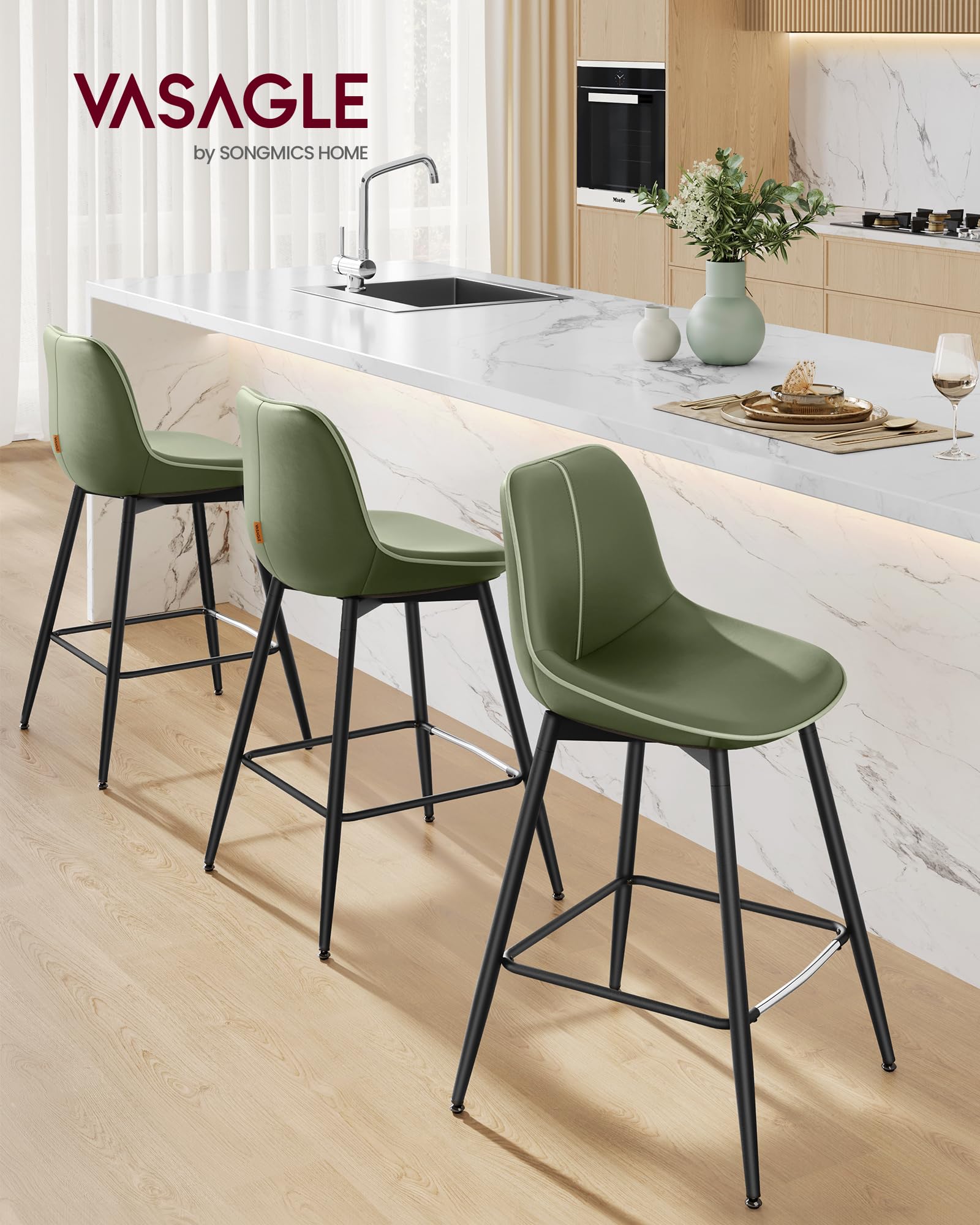 Foto 2 | Taburetes De Bar Vasagle Con Altura De Mostrador Y Respaldo, Juego De 2 Unidades, Color Verde - Venta Internacional.