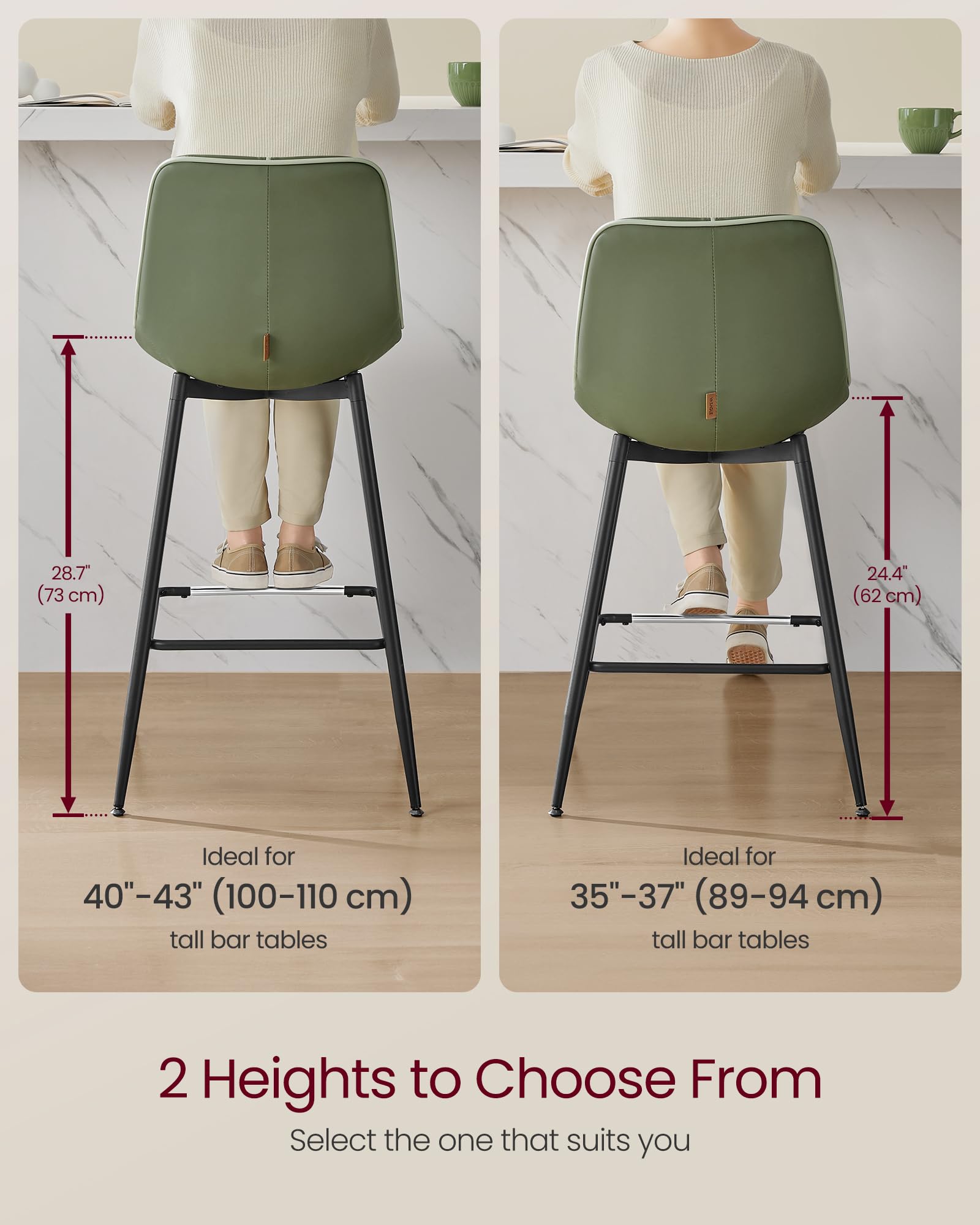 Foto 3 | Taburetes De Bar Vasagle Con Altura De Mostrador Y Respaldo, Juego De 2 Unidades, Color Verde - Venta Internacional.