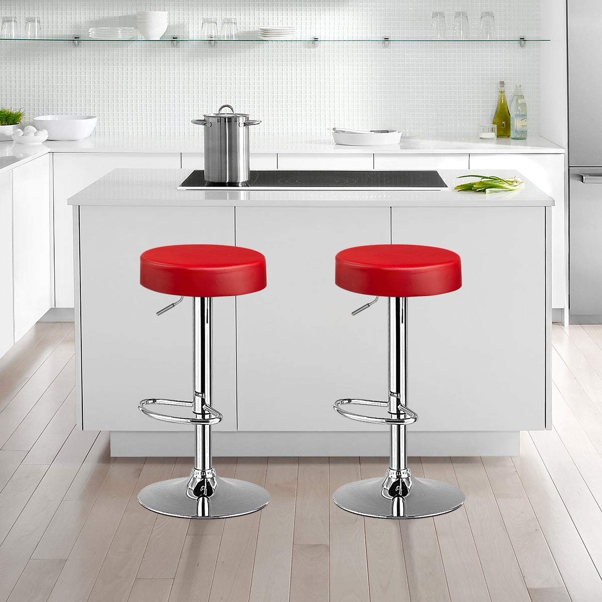 Foto 2 | Taburetes De Bar Costway, Modernos, Giratorios, Sin Respaldo, Piel Sintética, Color Rojo - Venta Internacional.