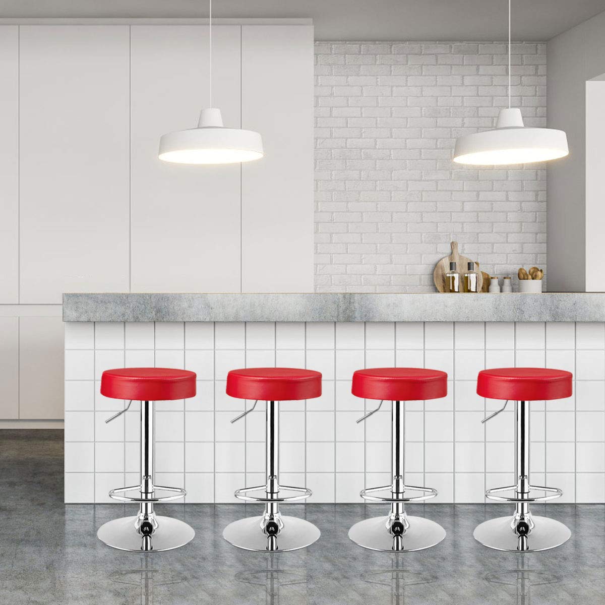 Foto 4 pulgar | Taburetes De Bar Costway, Modernos, Giratorios, Sin Respaldo, Piel Sintética, Color Rojo - Venta Internacional.