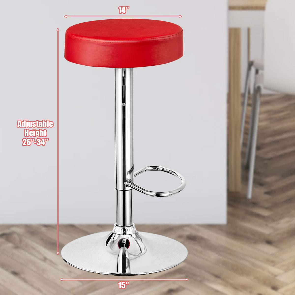 Foto 4 | Taburetes De Bar Costway, Modernos, Giratorios, Sin Respaldo, Piel Sintética, Color Rojo - Venta Internacional.